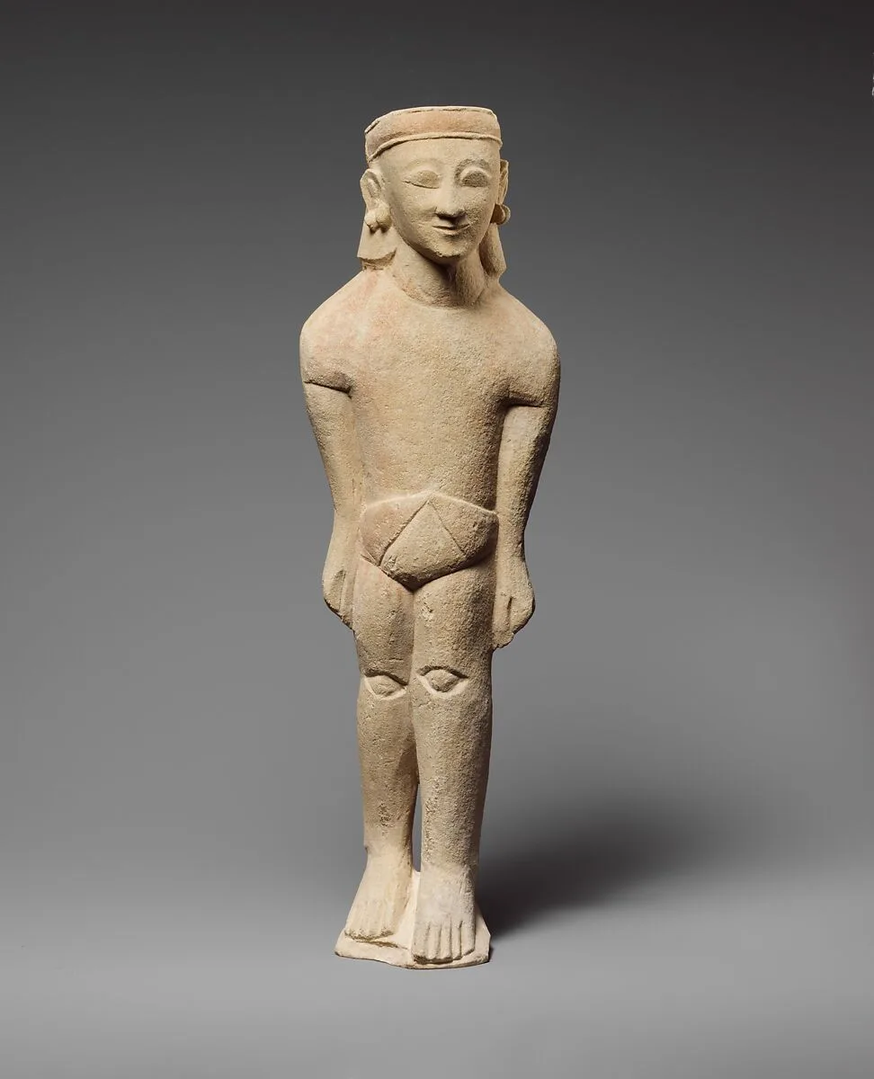 Limestone statuette of a male votary with Cypriot shorts and a diadem — Unknown