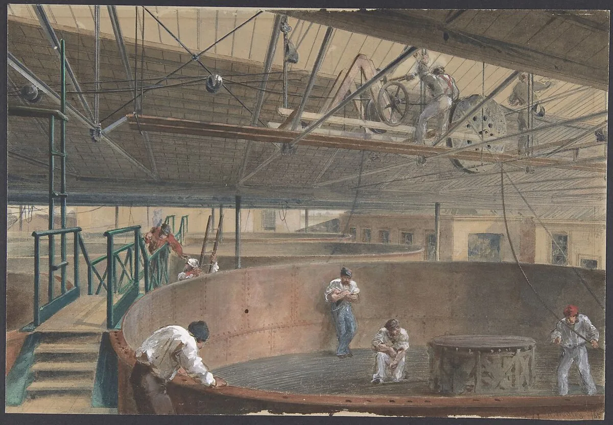 Coiling the Cable in the Large Tanks at the Works of the Telegraph Construction and Maintenance Company of Greenwich, 1865 — Robert Charles Dudley