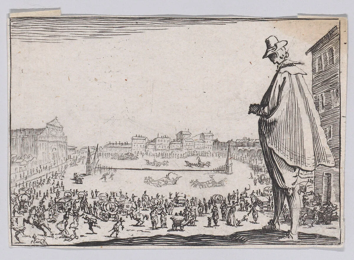 Reverse Copy of La Course de Chars sur la Place Santa Maria Novella a Florence (The Chariot Race on the Piazza Santa Maria Novella in Florence), from "Les Caprices" Series A, The Florence Set — Jacques Callot|Anonymous