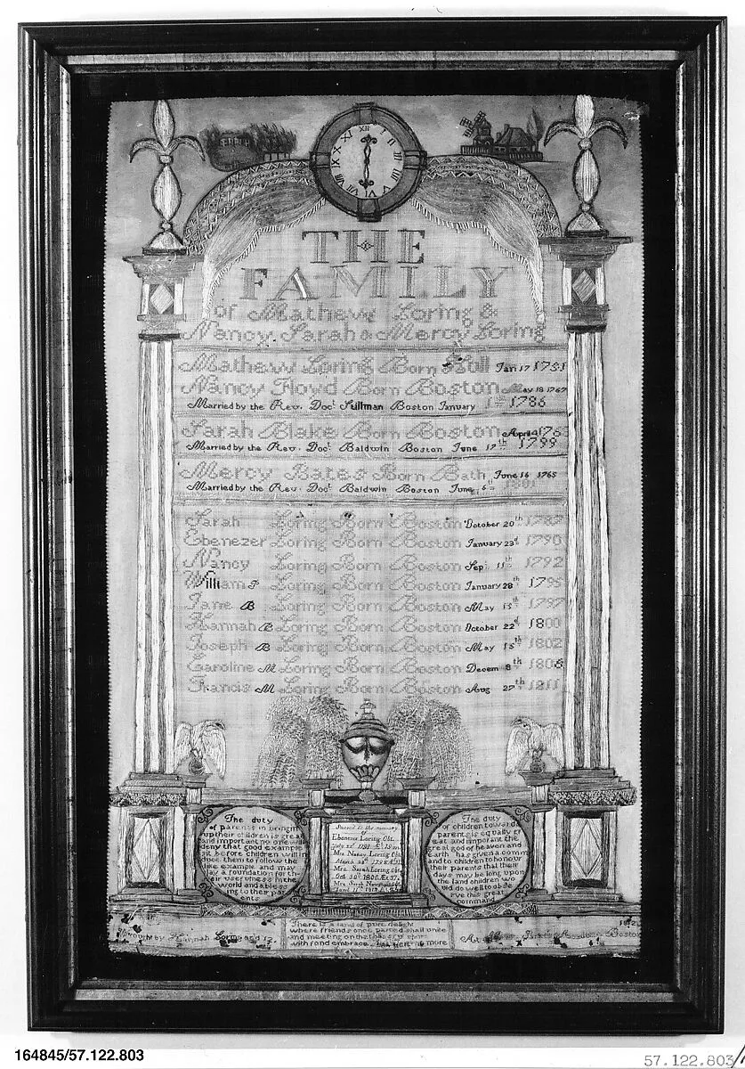 Embroidered sampler — Hannah B. Loring