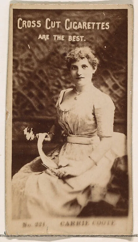 Card Number 221, Carrie Coote, from the Actors and Actresses series (N145-2) issued by Duke Sons & Co. to promote Cross Cut Cigarettes — W. Duke, Sons & Co.