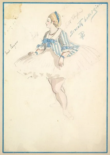 Costume Design for 'Seventh Ballet Girl' (Short White and Blue Striped Dress) — Percy Anderson