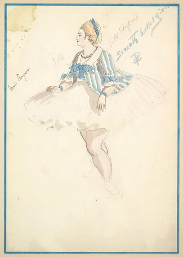 Costume Design for 'Seventh Ballet Girl' (Short White and Blue Striped Dress)