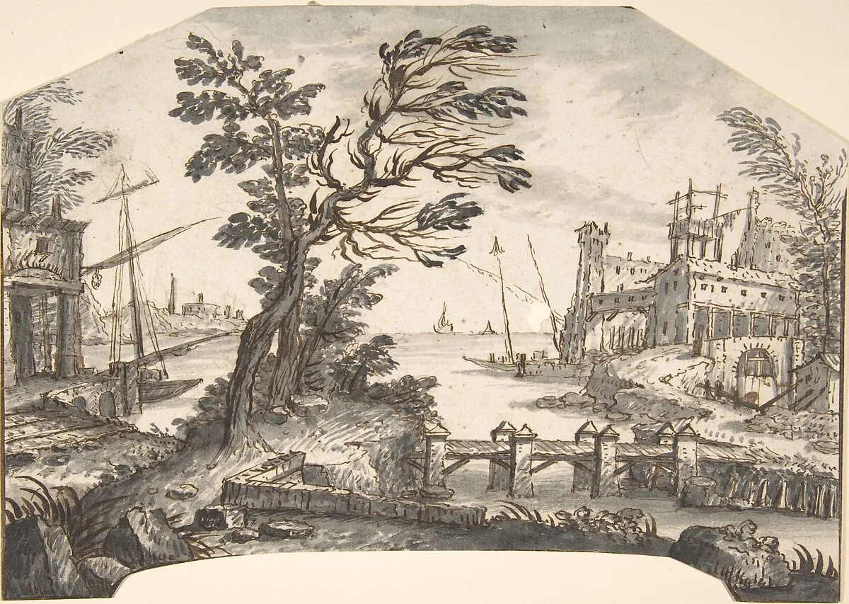 Landscape Drawing for a Wall-Decoration — Giovanni Larciani ("Master of the Kress Landscapes")