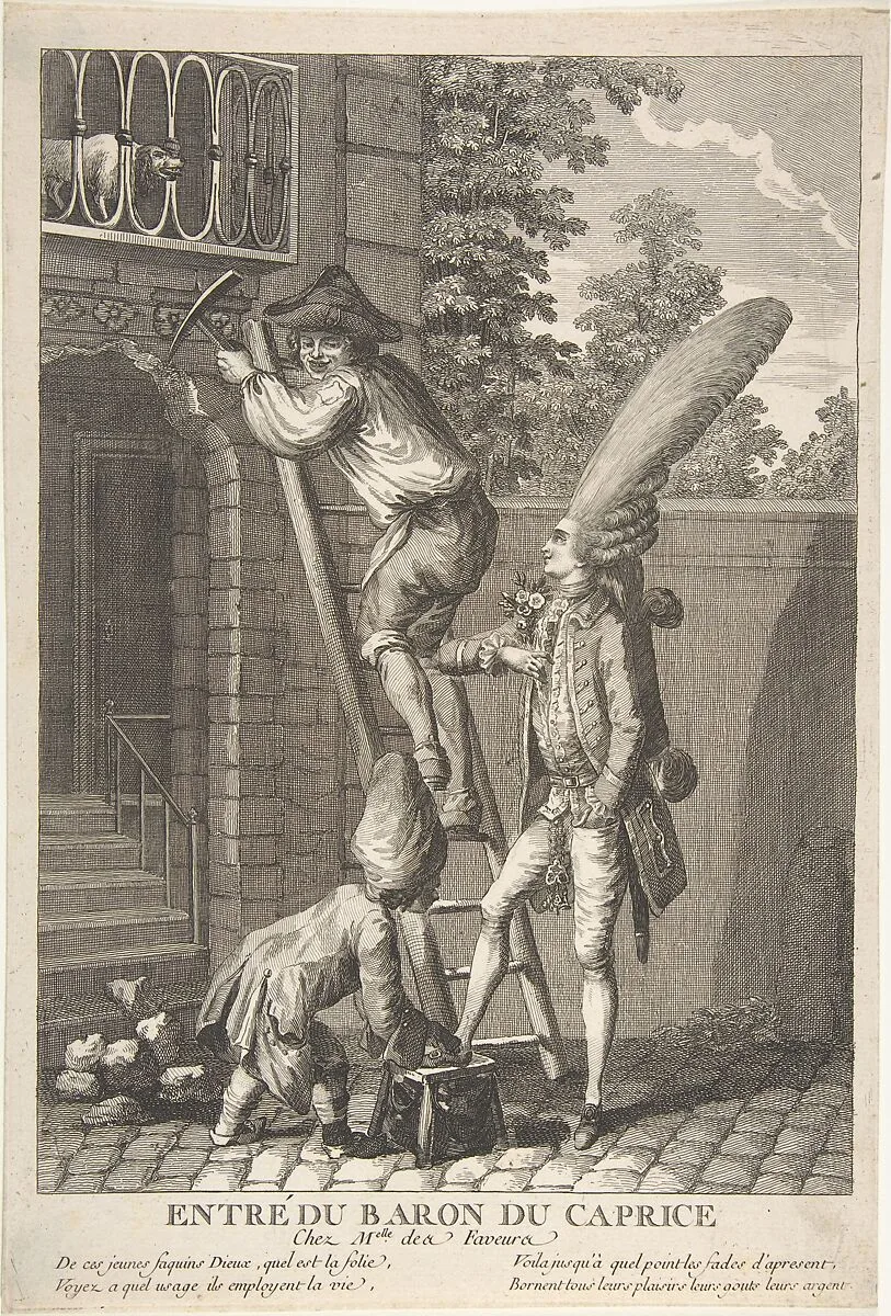 The Entry of the Baron of Caprice to the Home of Miss Favors (Entré du Baron du Caprice chez Melle des Faveurs) — Anonymous, French, 18th century