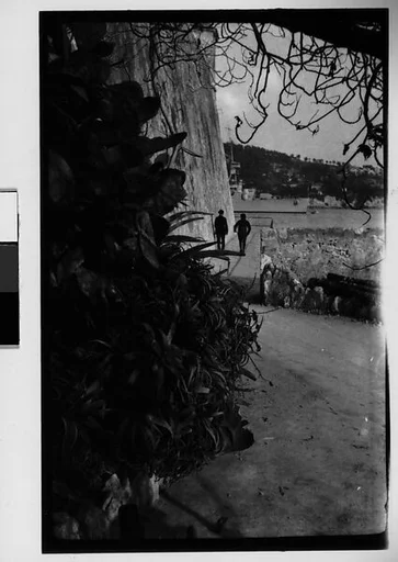 [Pedestrians on Ramparts, Coastal Town, France]