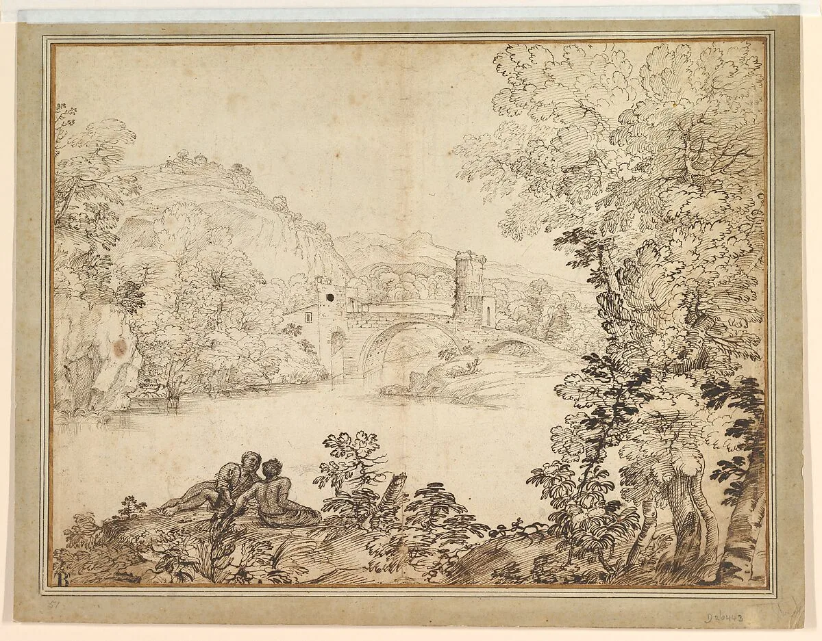 Landscape with a Bridge and Two Figures — Giovanni Francesco Grimaldi