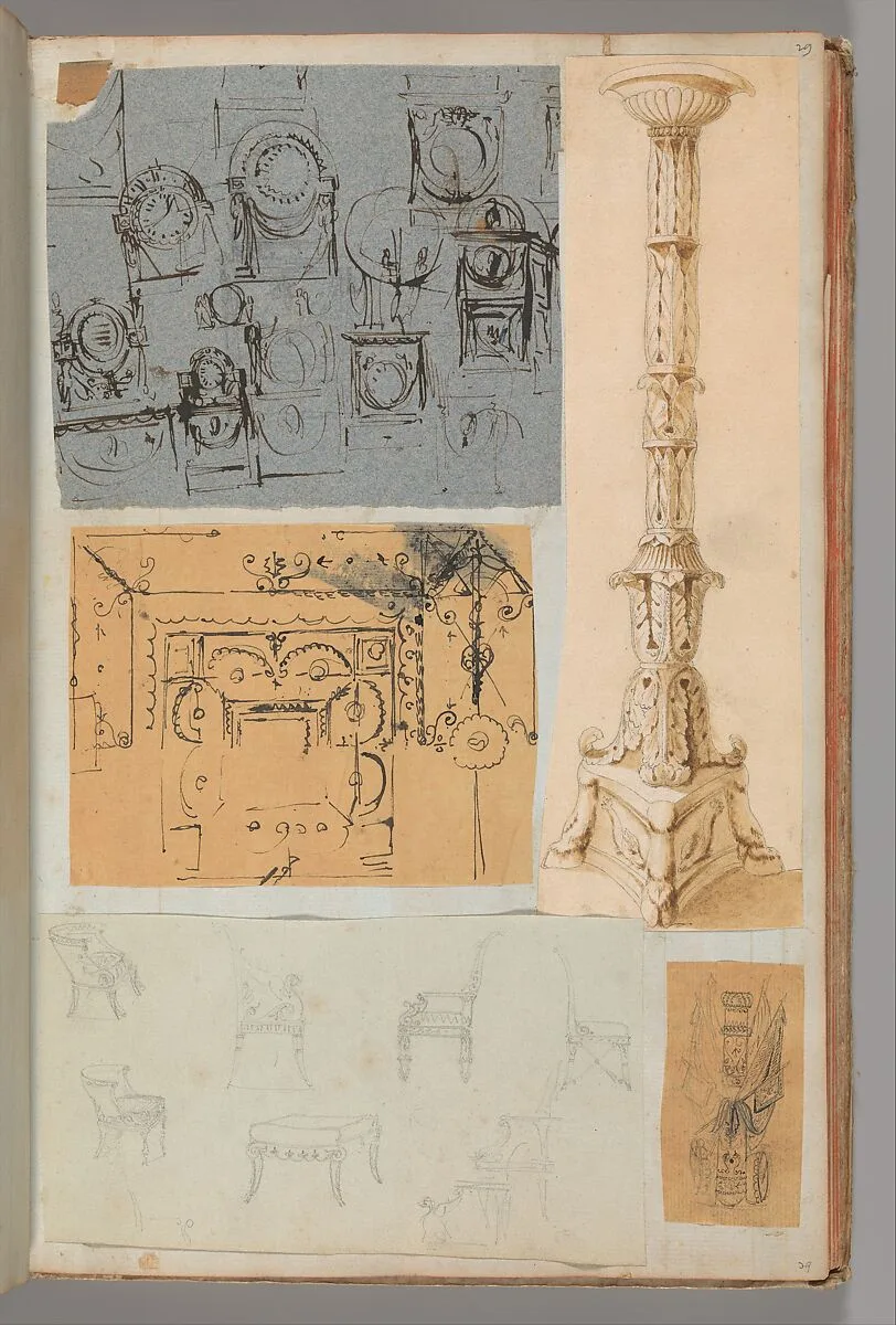 Page from a Scrapbook containing Drawings and Several Prints of Architecture, Interiors, Furniture and Other Objects — Pierre François Léonard Fontaine|Charles Percier