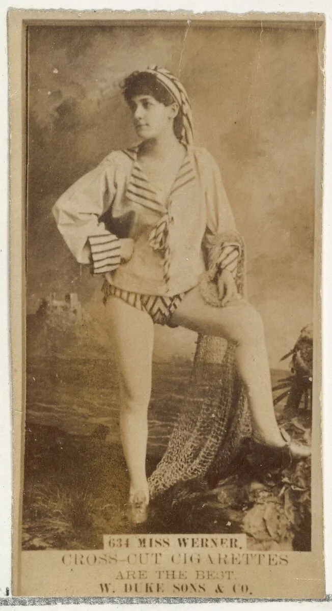 Card Number 634, Miss Werner, from the Actors and Actresses series (N145-3) issued by Duke Sons & Co. to promote Cross Cut Cigarettes — W. Duke, Sons & Co.