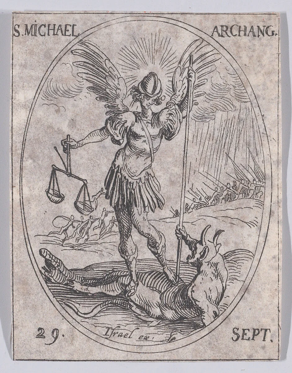S. Michel, archange (St. Michael, Archangel), September 29th, from "Les Images De Tous Les Saincts et Saintes de L'Année" (Images of All of the Saints and Religious Events of the Year) — Jacques Callot|Israël Henriet