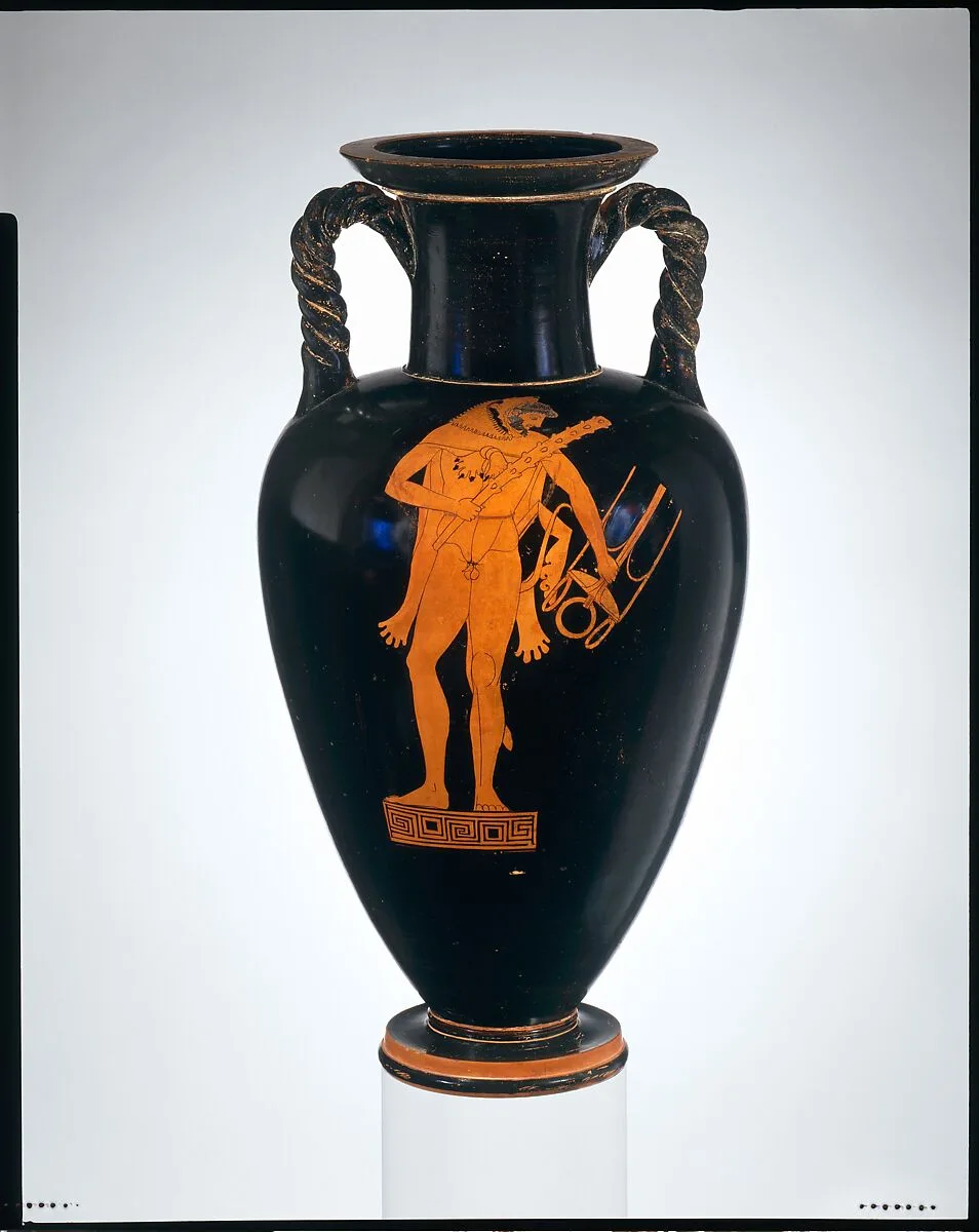 Terracotta neck-amphora (jar) with twisted handles — Kleophrades Painter