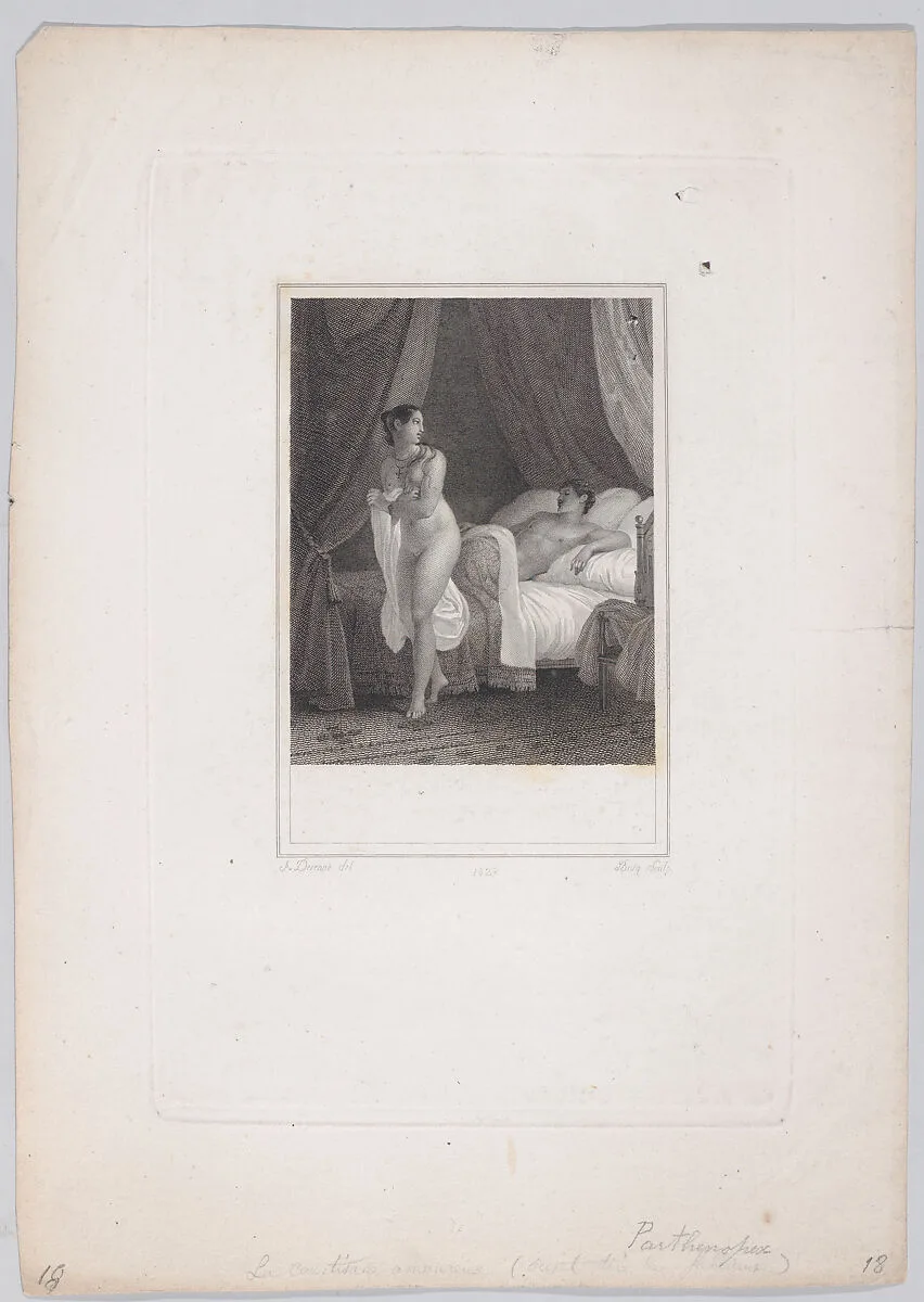 Nude woman leaving a man in bed — Jean Bosq|Alexandre Joseph Desenne