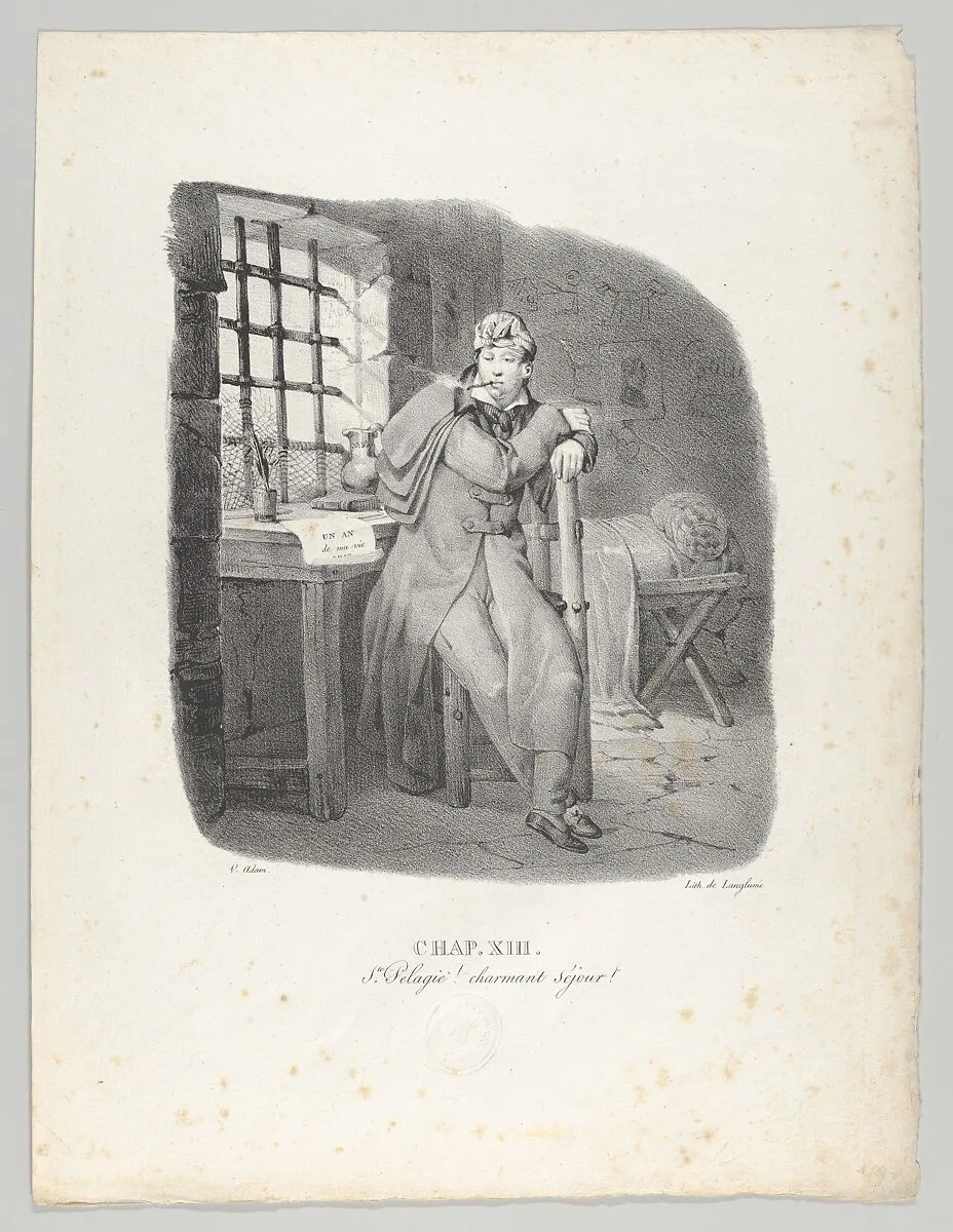 Chap. XIII: Ste. Pelagie! charmant séjour! (Sainte-Pélagie Prison, a charming stay!) — Sazerac and Duval|Victor Adam|Langlumé