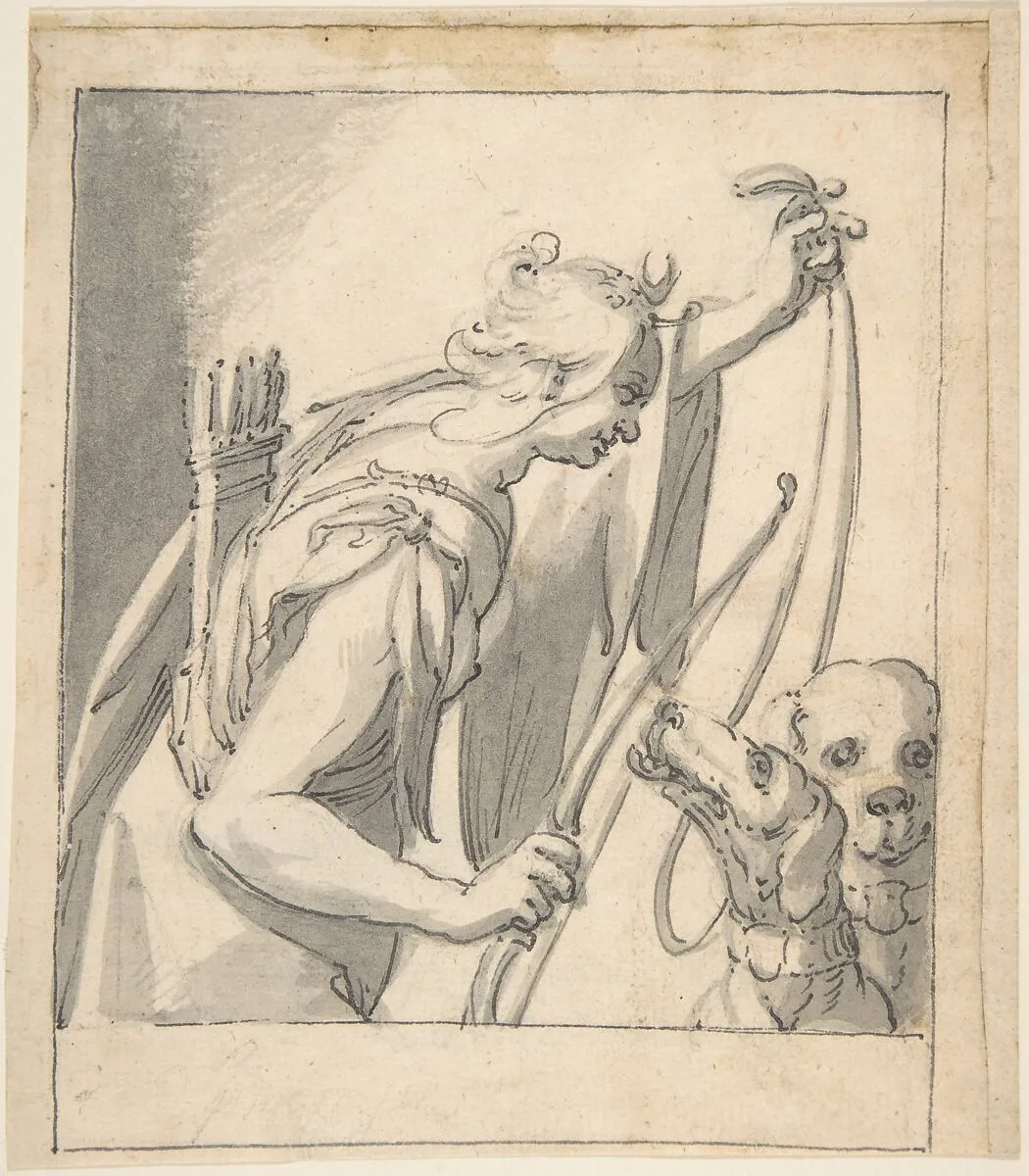Diana with Two Dogs — Georges Lallemand|Anonymous, German, 17th century