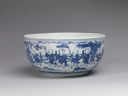 明嘉靖 景德鎮窯青花嬰戯圖大碗|Bowl with children in a garden