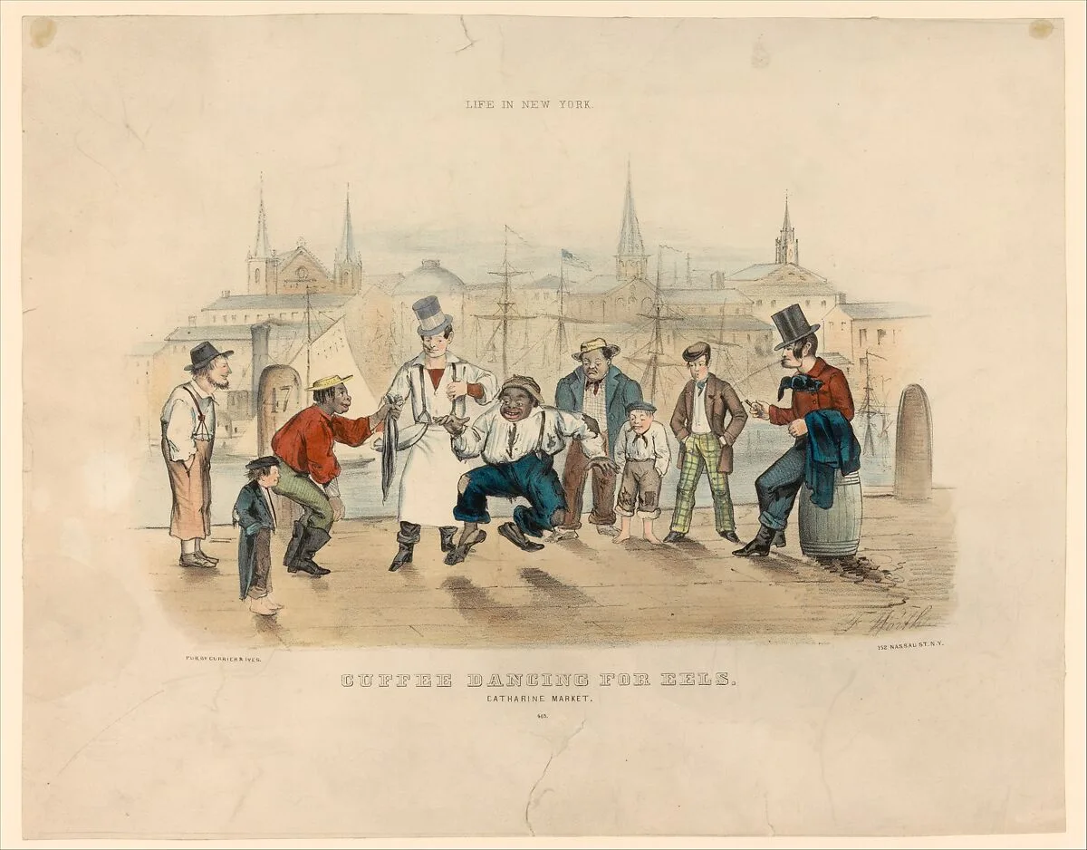Cuffee Dancing for Eels – Catharine Market (Life in New York) — Currier & Ives|Thomas B. Worth