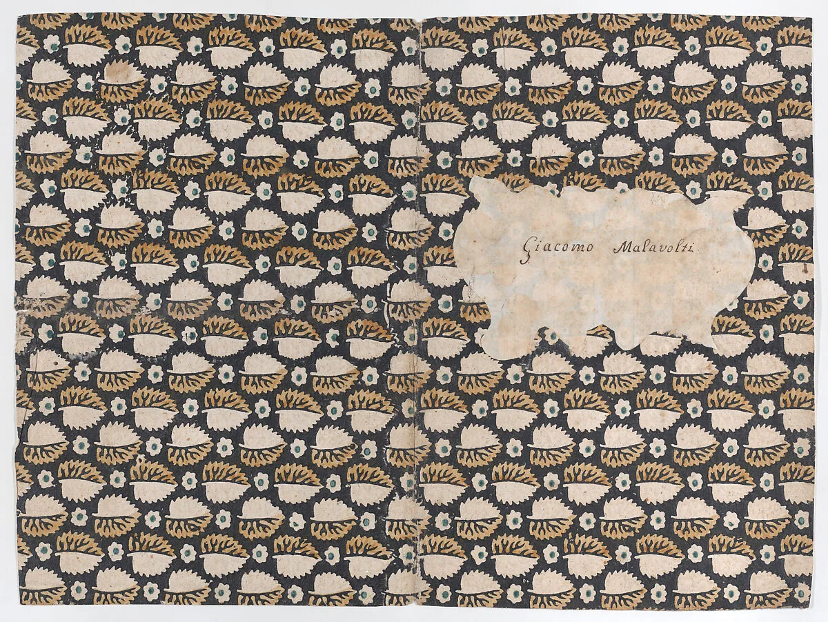Book cover with overall leaf pattern — Anonymous