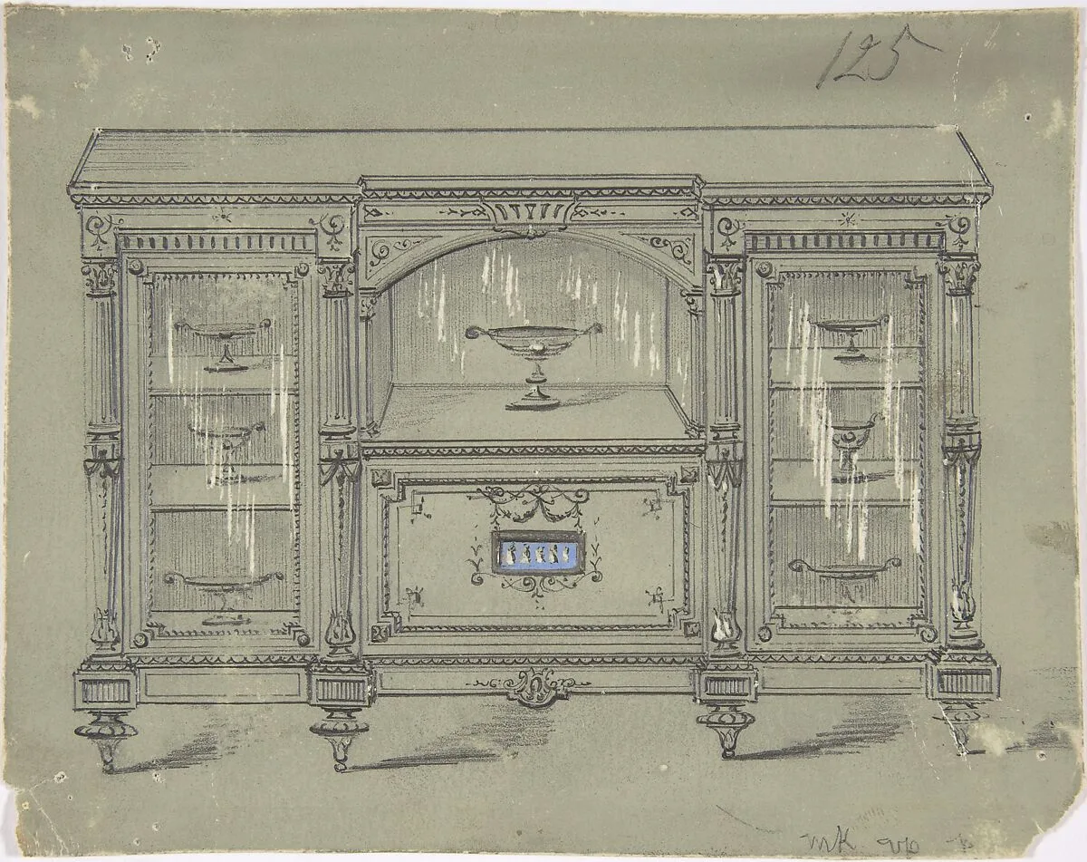 Design for a Cabinet with Three Glass Doors and a Porcelain Plaque — Anonymous, British, 19th century