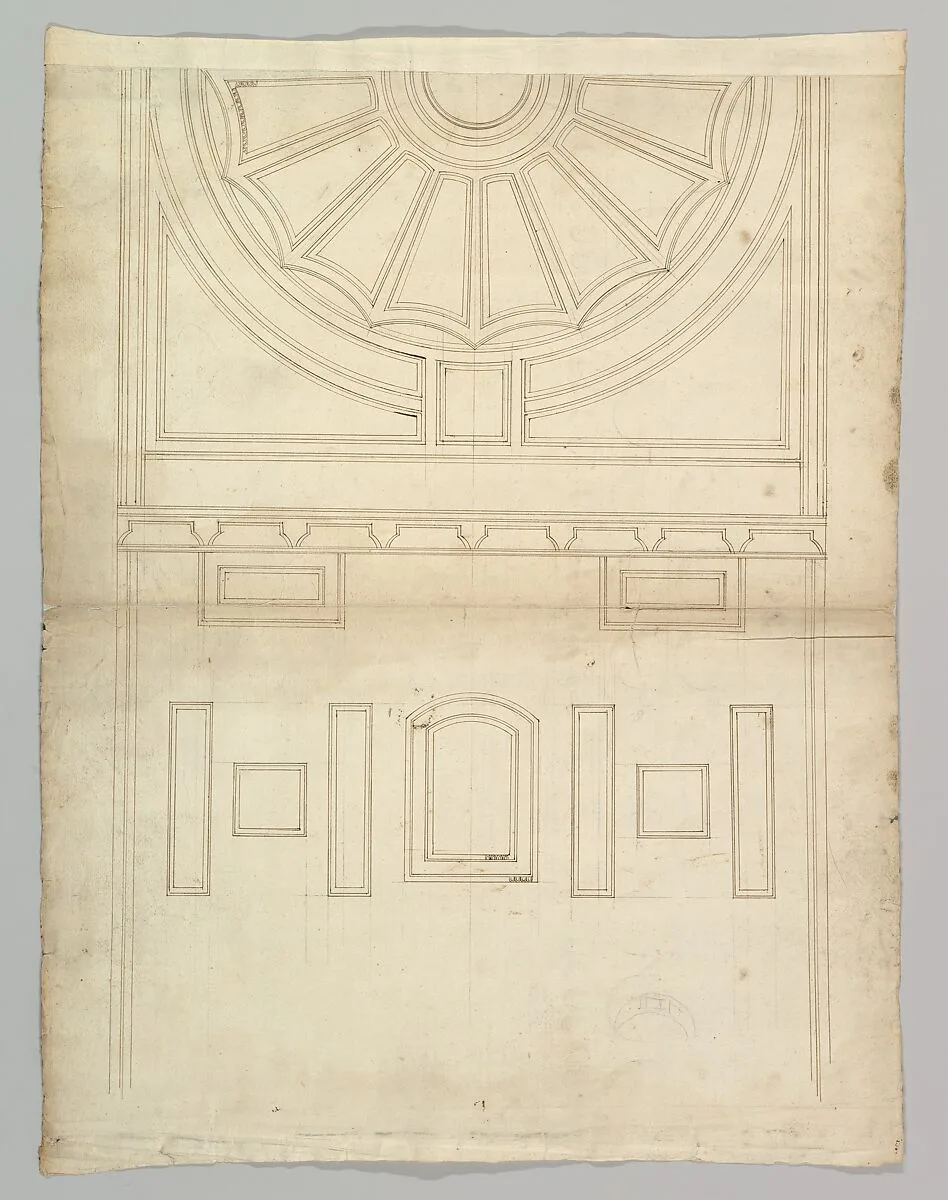 Unidentified, ceiling plan (recto) Pont du Gard, perspective elevation (verso) — Anonymous, French, 16th century