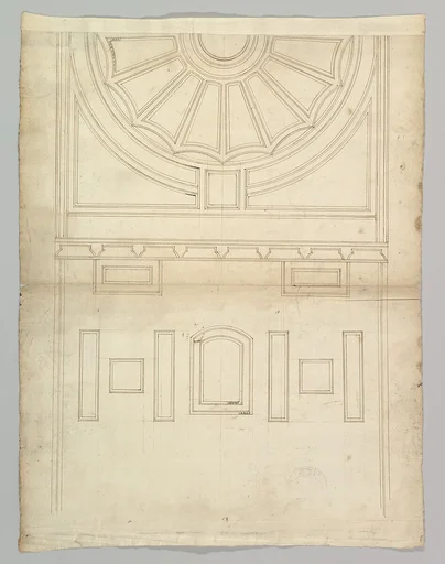 Unidentified, ceiling plan (recto) Pont du Gard, perspective elevation (verso)