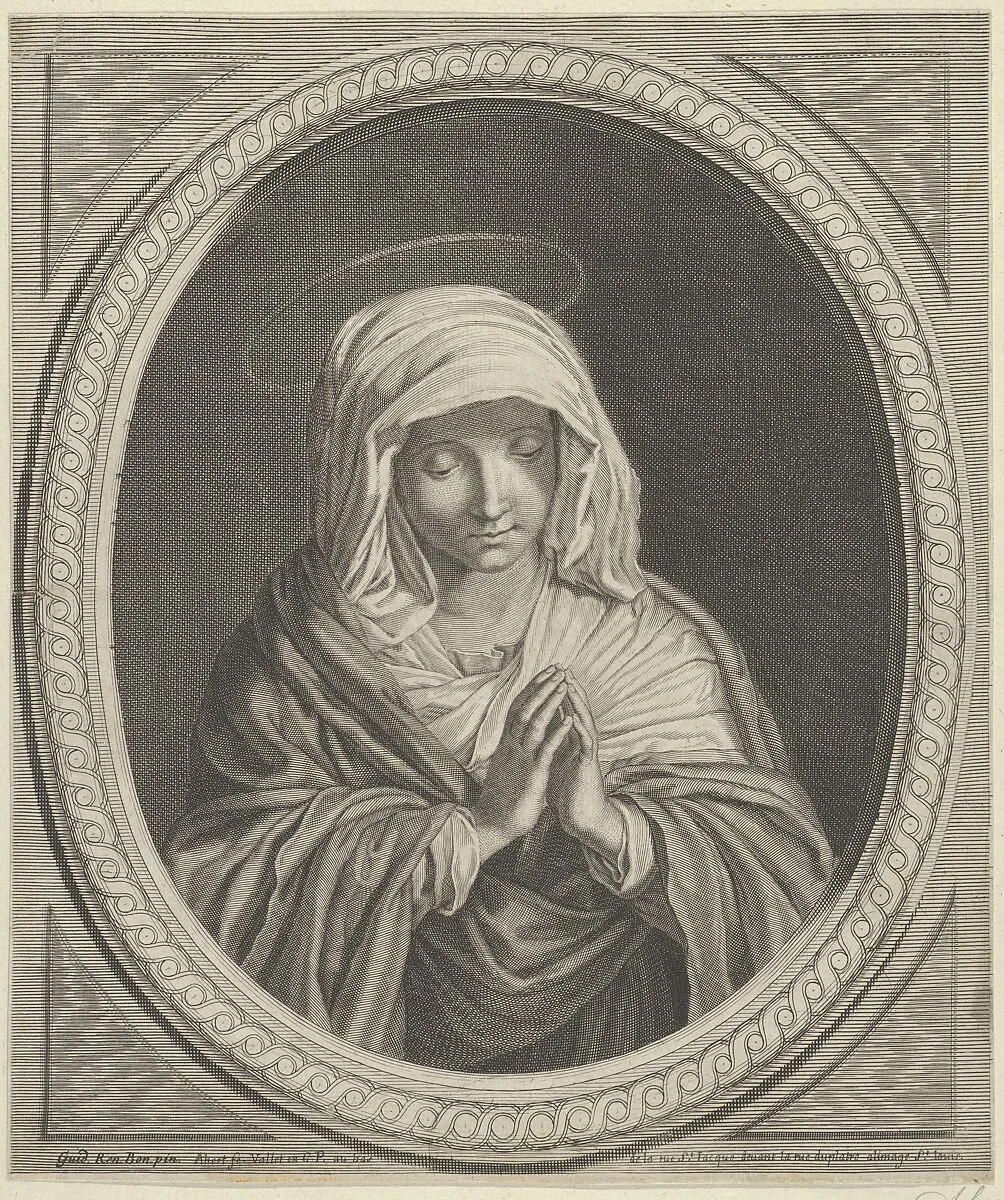 The Virgin in prayer in an oval frame, after Reni — Anonymous|Guido Reni|Guillaume Vallet