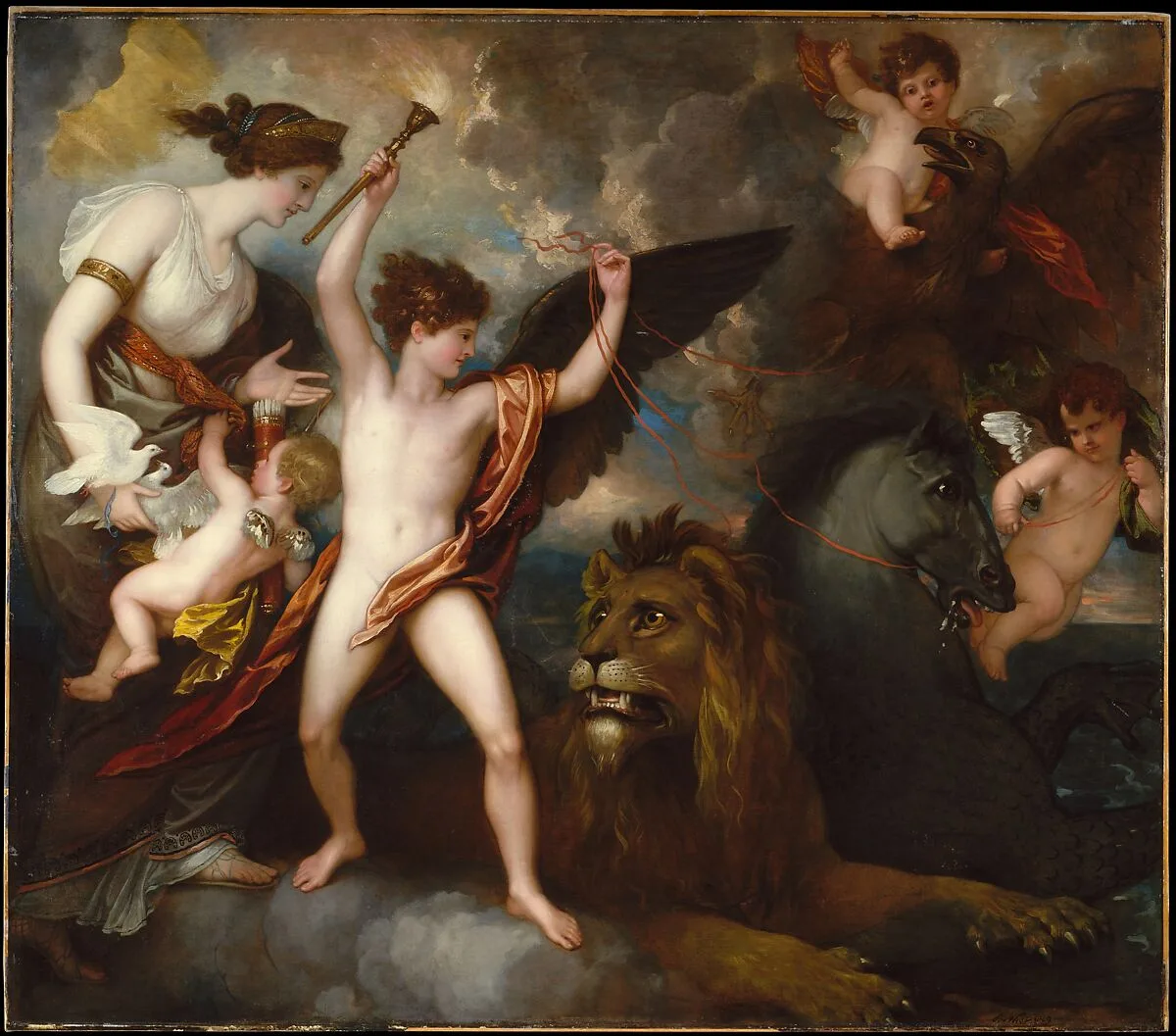 Omnia Vincit Amor, or The Power of Love in the Three Elements — Benjamin West