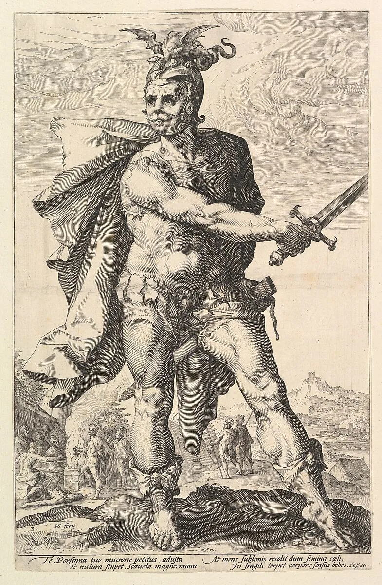 Mucius Scaevola, from "The Roman Heroes" — Hendrick Goltzius