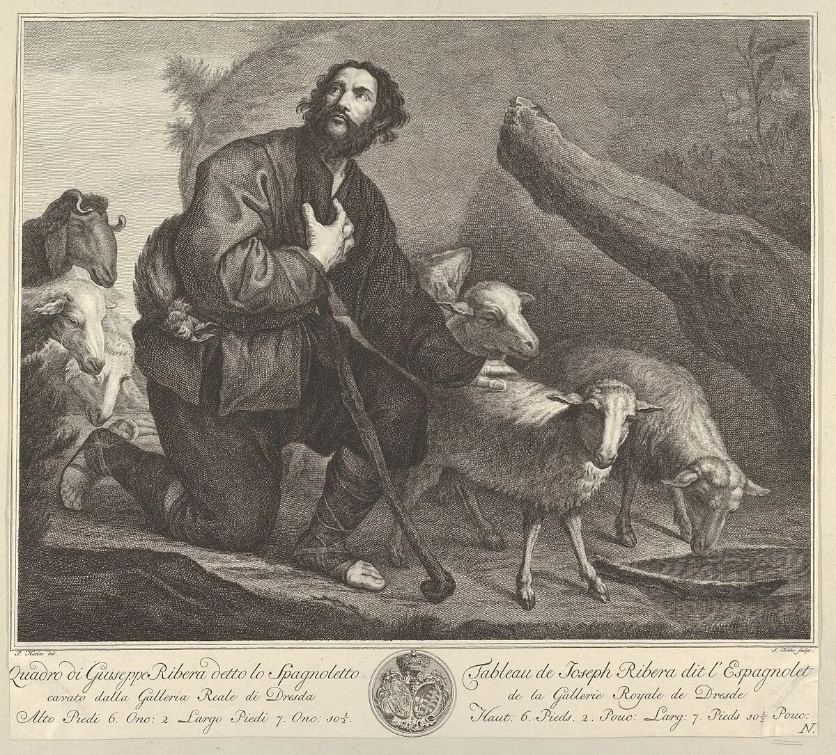 The Prodigal Son Tending Sheep, from 'Recueil d'estampes d'après les plus célèbres tableaux de la Galerie Royale de Dresde' — Simon Fokke|Pierre Hutin|Jusepe de Ribera (called Lo Spagnoletto)