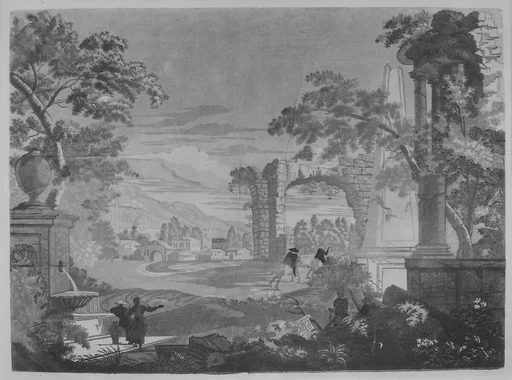 Heroic Landscape with Watering Place, Riders, and Obelisk