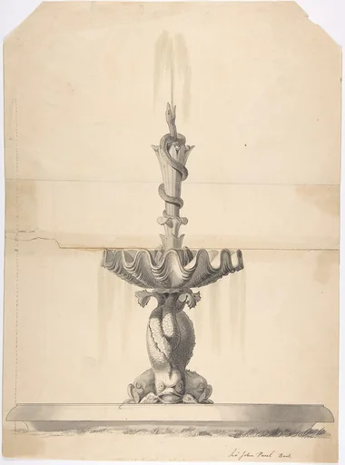 Design for a Fountain with a Shell Basin Supported by Three Dolphins and Surmounted by a Snake Spouting Water