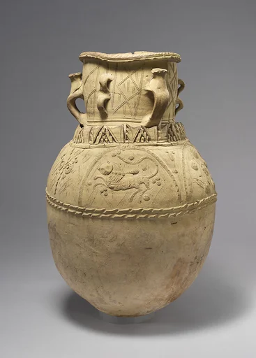 Large Storage Jar for Cool Water With a Bejeweled Lion, Hare, and Deer
