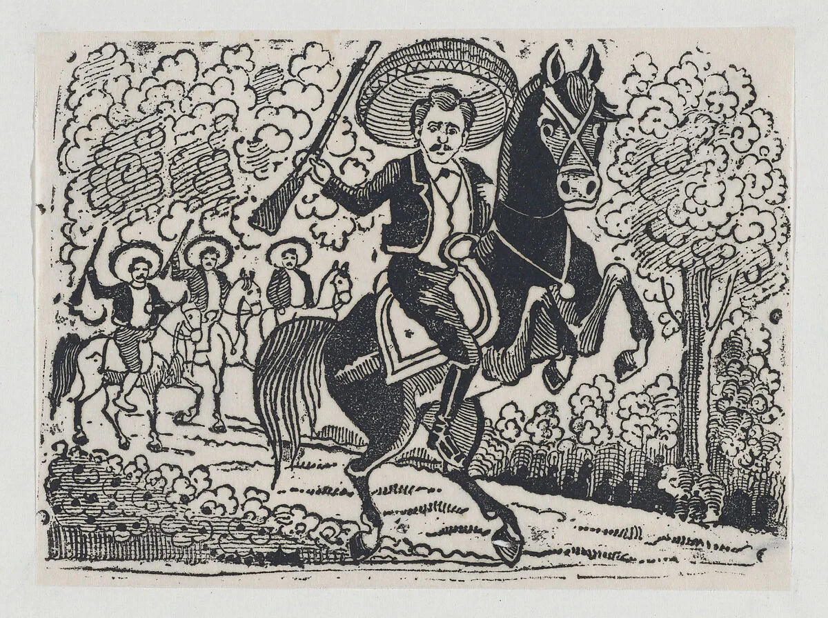 Emiliano Zapata on horseback, scene from the Mexican Revolution — José Guadalupe Posada