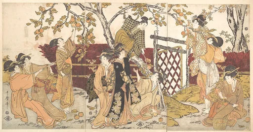 喜多川歌麿画 柿捥ぎ|Picking Persimmons (Kaki-mogi)