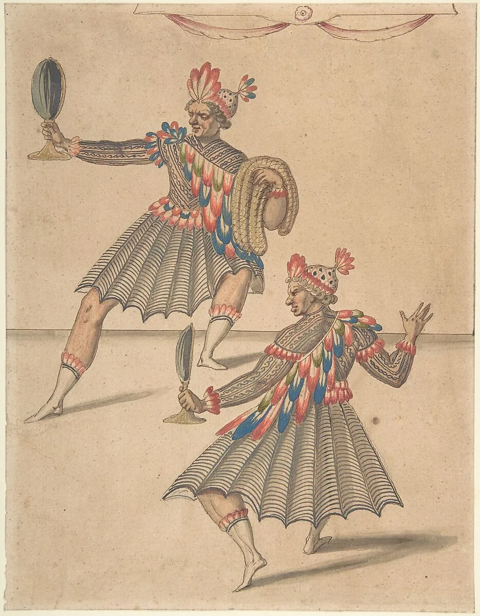 Drawing of Two 'Americans' for Ballet de la Douairière de Billebahaut — Daniel Rabel