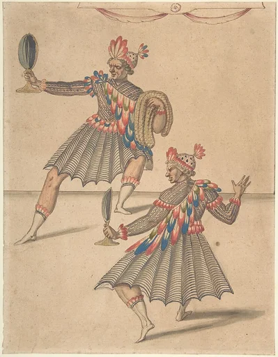 Drawing of Two 'Americans' for Ballet de la Douairière de Billebahaut