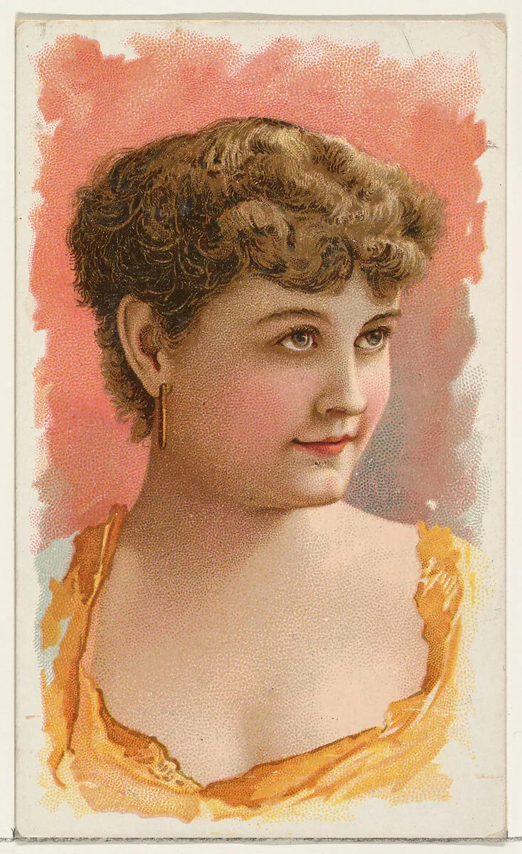Actress wearing yellow bodice, from Stars of the Stage, First Series (N129) issued by W. Duke, Sons & Co. to promote Honest Long Cut Tobacco — W. Duke, Sons & Co.|Knapp & Company