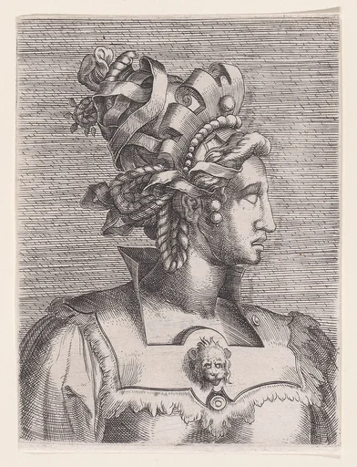 Bust of a Woman Wearing a Fantastic Head-dress and Mask