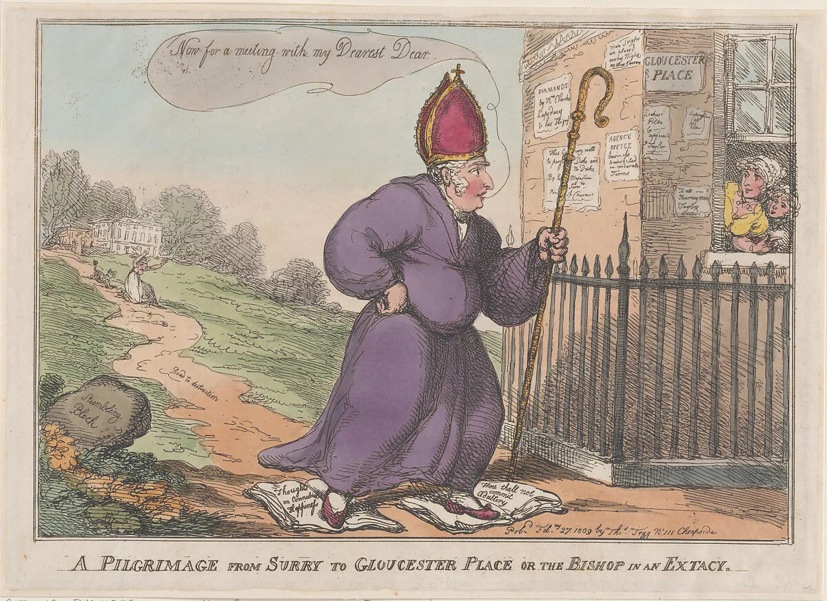 A Pilgrimage from Surry to Gloucester Place or the Bishop is an Extacty — Thomas Tegg|Thomas Rowlandson|Mary Anne Clarke|Prince Frederick Augustus, Duke of York and Albany