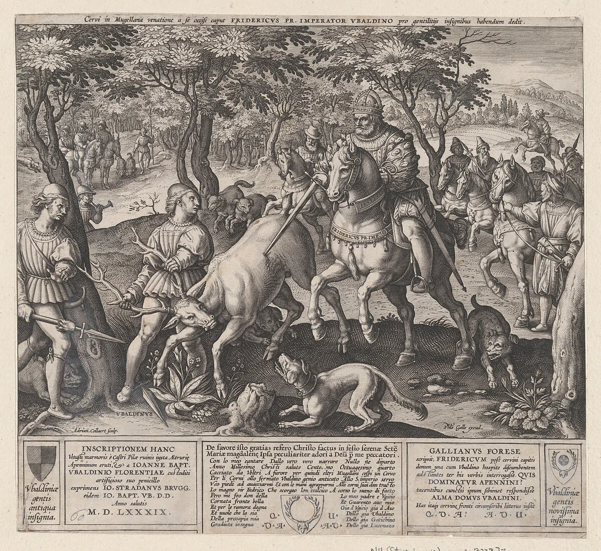 The Deer Hunt of Emperor Frederick I Barbarossa and Ubaldino Ubaldini — Adriaen Collaert|Jan van der Straet, called Stradanus