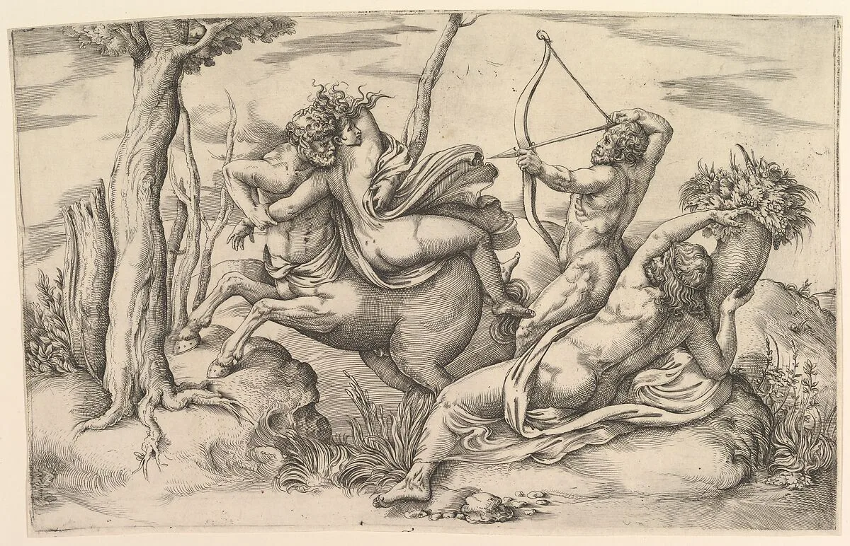 The abduction of Dejanira held by the centaur Nessus — Battista Franco
