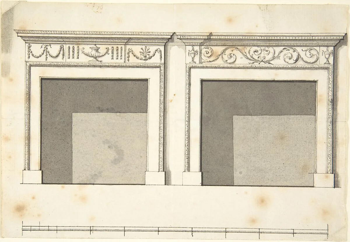 Two Designs for Mantels in the Adam Style — Anonymous, British, 18th century