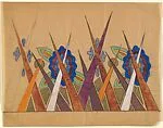 Horizontal Panel with Intersecting Diagonal Wedges Over Decorative Flowers Formed by Layered Undulating Lines — Anonymous, French, 20th century