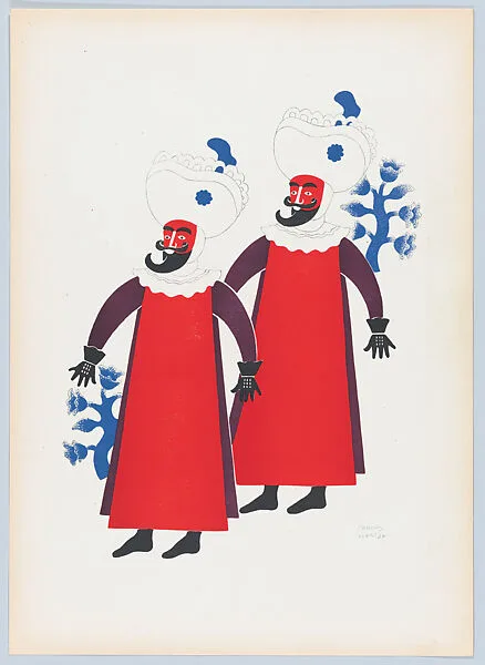 Two dancers called 'chinelos' from Tepoztlan, from the portfolio 'Carnival in Mexico' — Carlos Mérida|Talleres Gráficos de la Nación, Mexico, D.F.