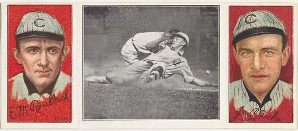 "Evers Makes a Safe Slide," Edward M. Reulbach and J. Archer, from the series Hassan Triple Folders (T202) — Hassan Cigarettes