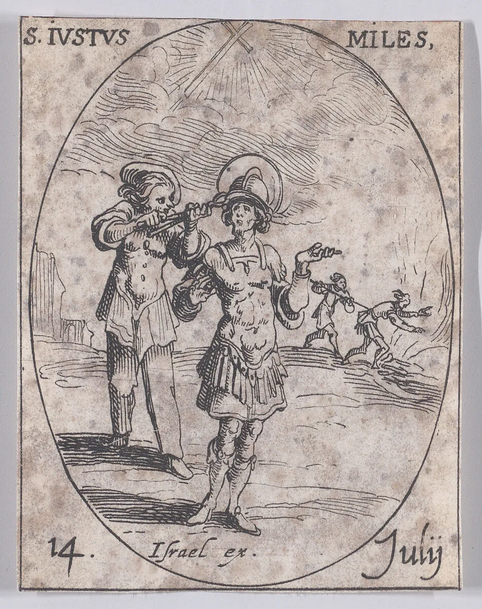 S. Juste, soldat (St. Justus, Soldier), July 14th, from "Les Images De Tous Les Saincts et Saintes de L'Année" (Images of All of the Saints and Religious Events of the Year) — Jacques Callot|Israël Henriet