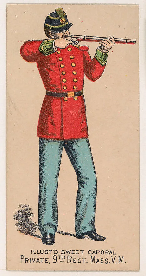 Private, 9th Regiment, Massachusetts, V.M., from the Military Series (N224) issued by Kinney Tobacco Company to promote Sweet Caporal Cigarettes — Kinney Brothers Tobacco Company