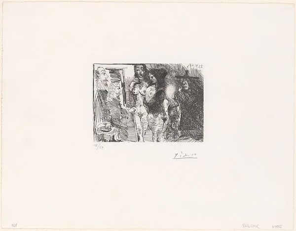 Célestine Presenting Her Two Pensioners to Two Clients, from 347 Suite — Aldo and Piero Crommelynck|Pablo Picasso|Galerie Louise Leiris