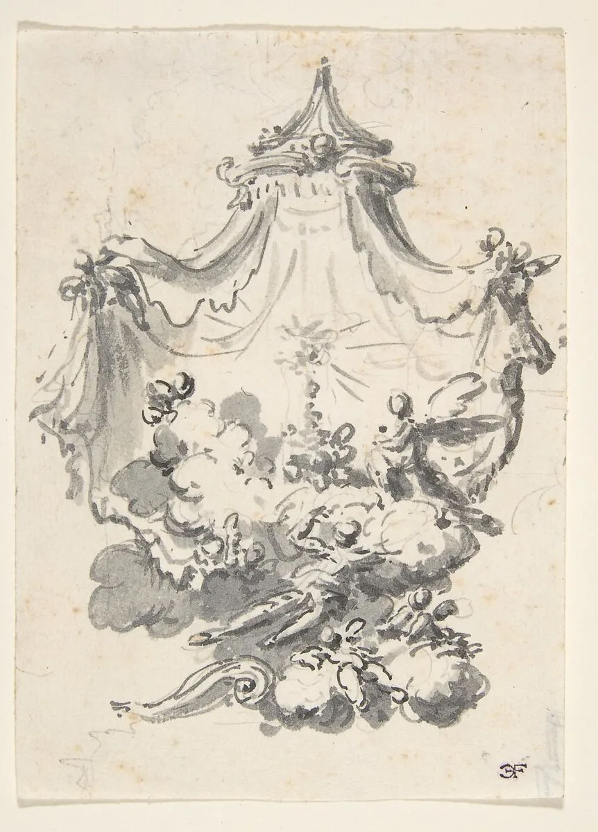 Parted Curtains Revealing Angels Upon Clouds Worshipping a Monstrance (Design for a Stage Set?) — Giovanni Battista Natali III