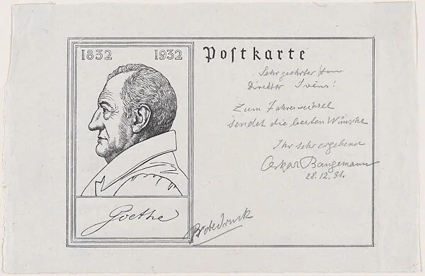 Postkarte, for Goethe Centenial, with portrait of Goethe — Oskar Bangemann|Johann Wolfgang von Goethe