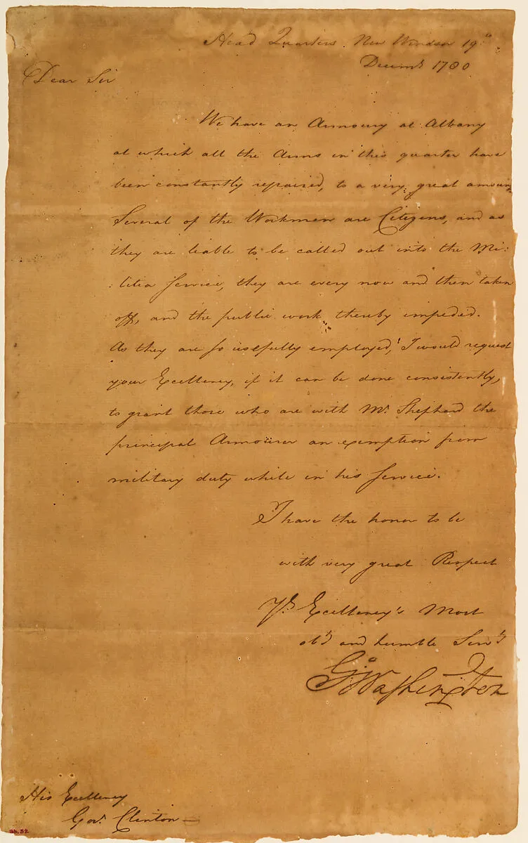 Letter from George Washington to New York Governor George Clinton — George Washington|Tench Tilghman